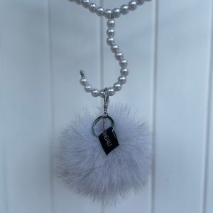 White/ Grey Adrienne Landau fur pompom keychain